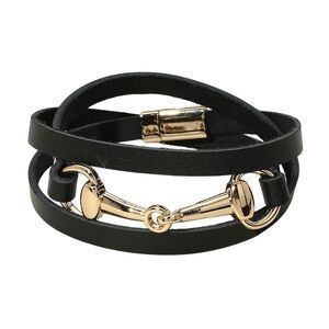 Gold Horsebit clasp Faux Leather Wrap Magnetic Bracelet